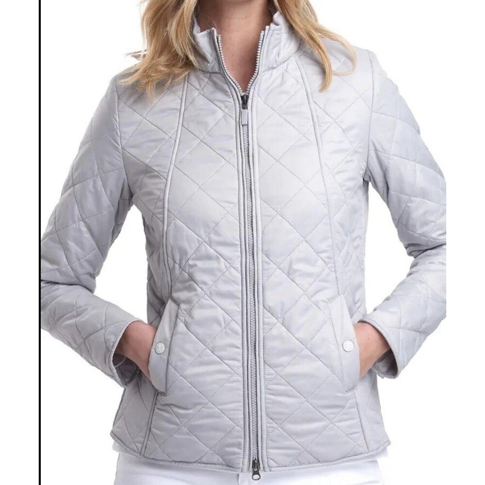 Barbour Jacket  4 US / 34 EU Backstay Diamond Quilted Gray Ice White Fur Lined
